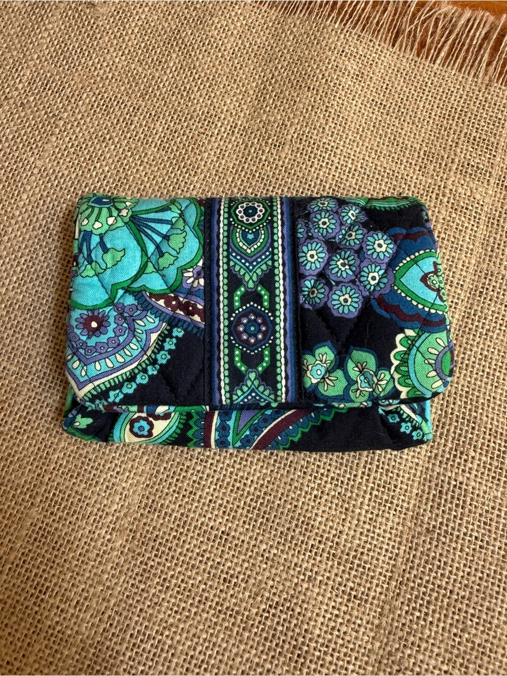 Vera Bradley Quilted Fold-Over Wallet in Teal, Navy & Green